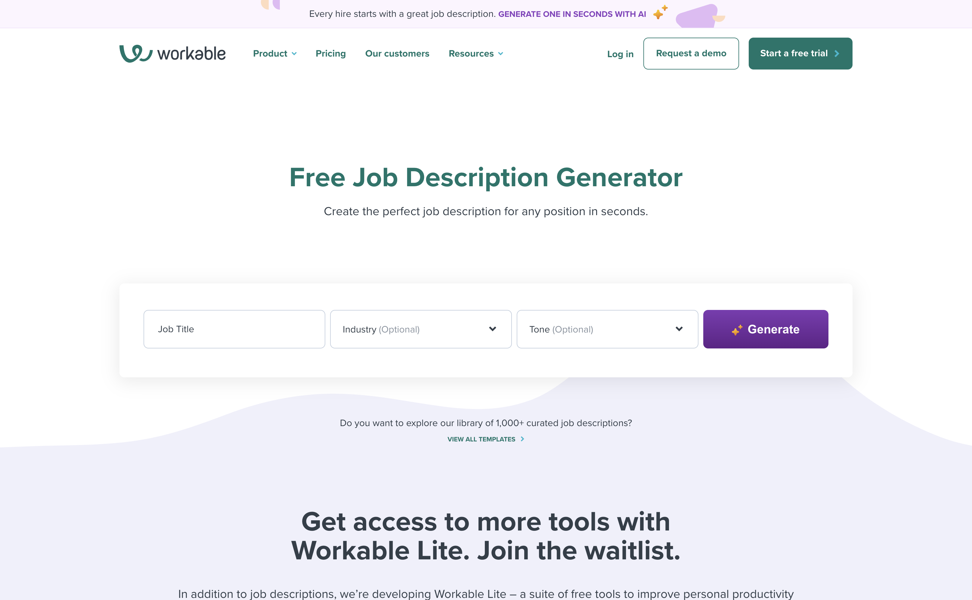 Workable Job Description Generator - screen 1